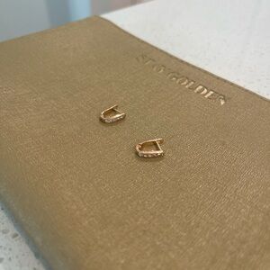 14k golden hoop earrings with pink and white cubic zirconias